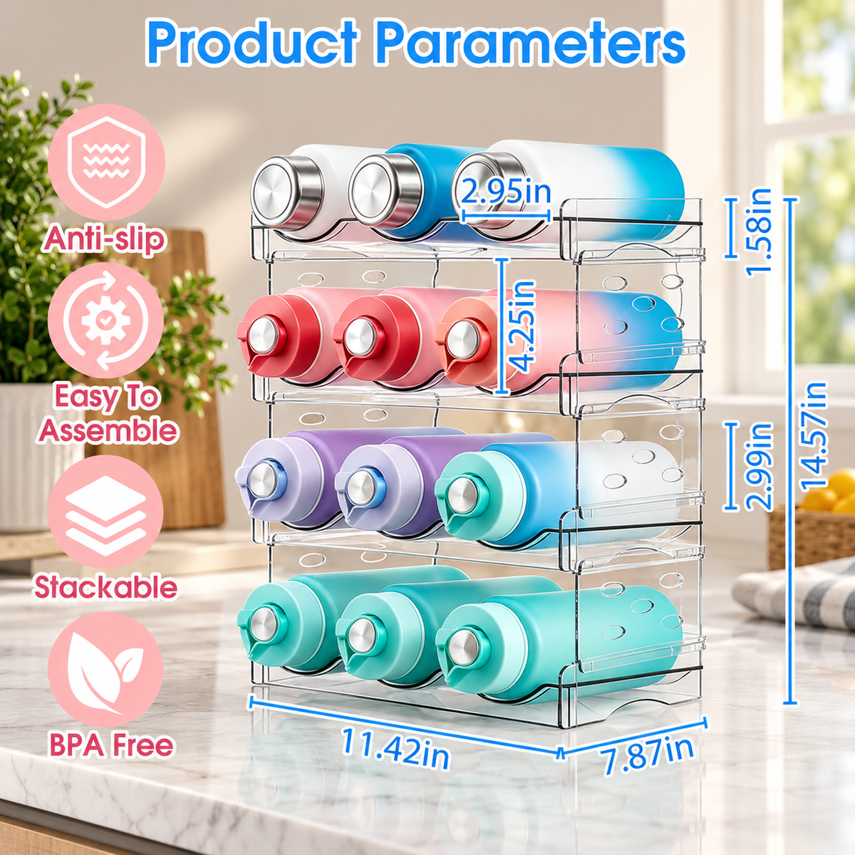 4-Tier Stackable Water Bottle Organizer