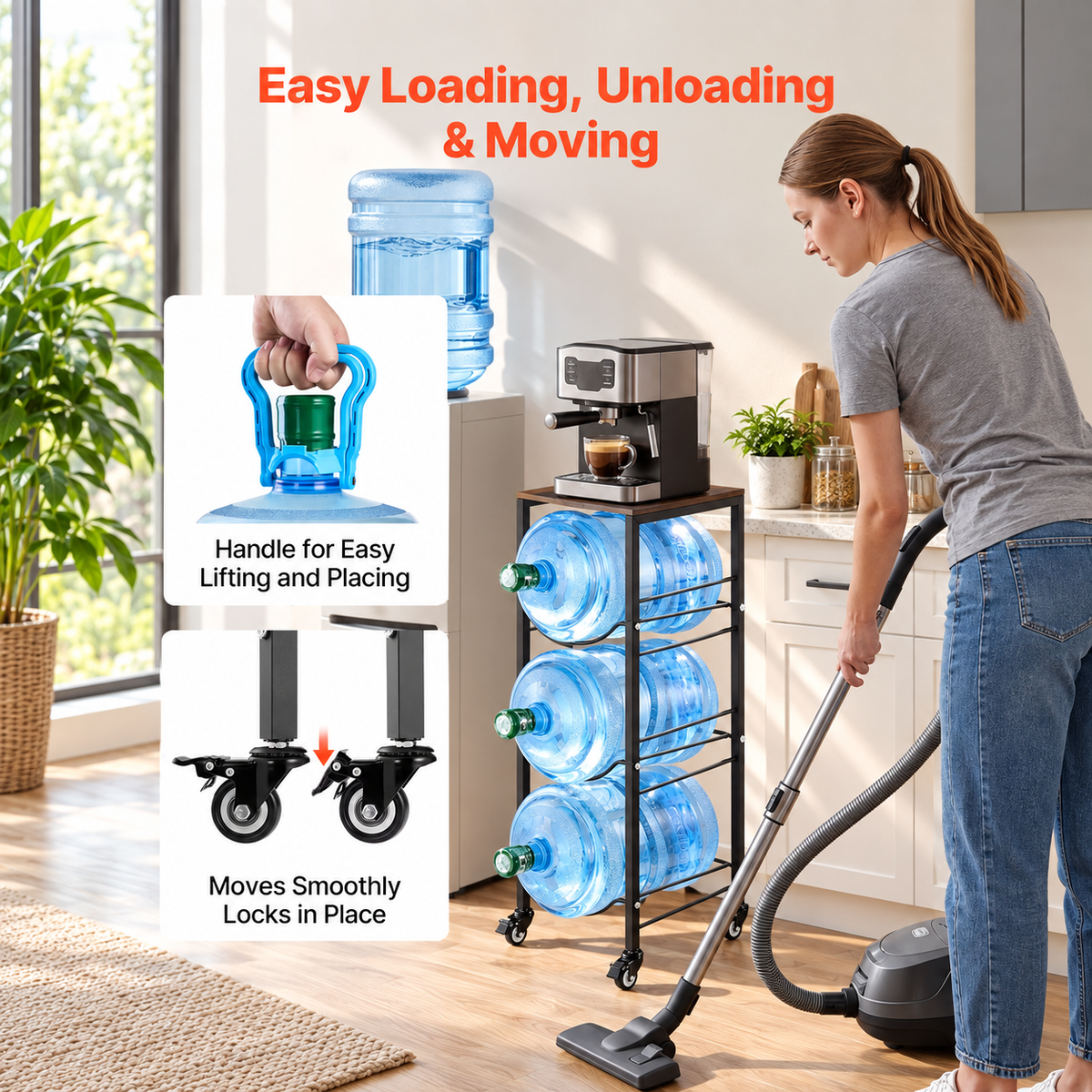 6-Jug Water Rack with Storage Shelf