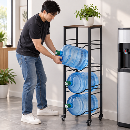 6-Jug Water Rack with Storage Shelf